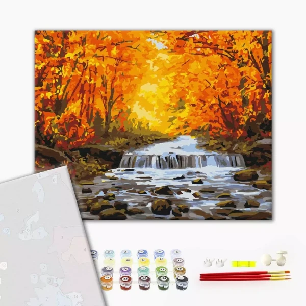 Pictură pe numere 40x50 cm (în cutie)  –  cascadă în aurirea de toamnă 2