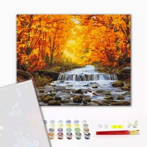 Pictură pe numere 40x50 cm (în cutie)  –  cascadă în aurirea de toamnă Thumbnail 2