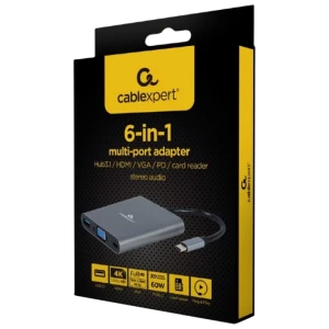 Adaptor video cablexpert a-cm-combo6-01, usb type-c - vga, hdmi, usb type-c, usb type-a, sd card-reader, gri Thumbnail 2