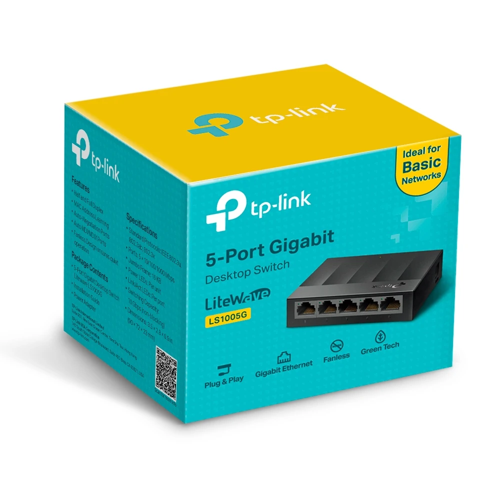Tp-link ls1005g 5-port gigabit switch, 5 10/100/1000m rj45 ports, plastic case 4