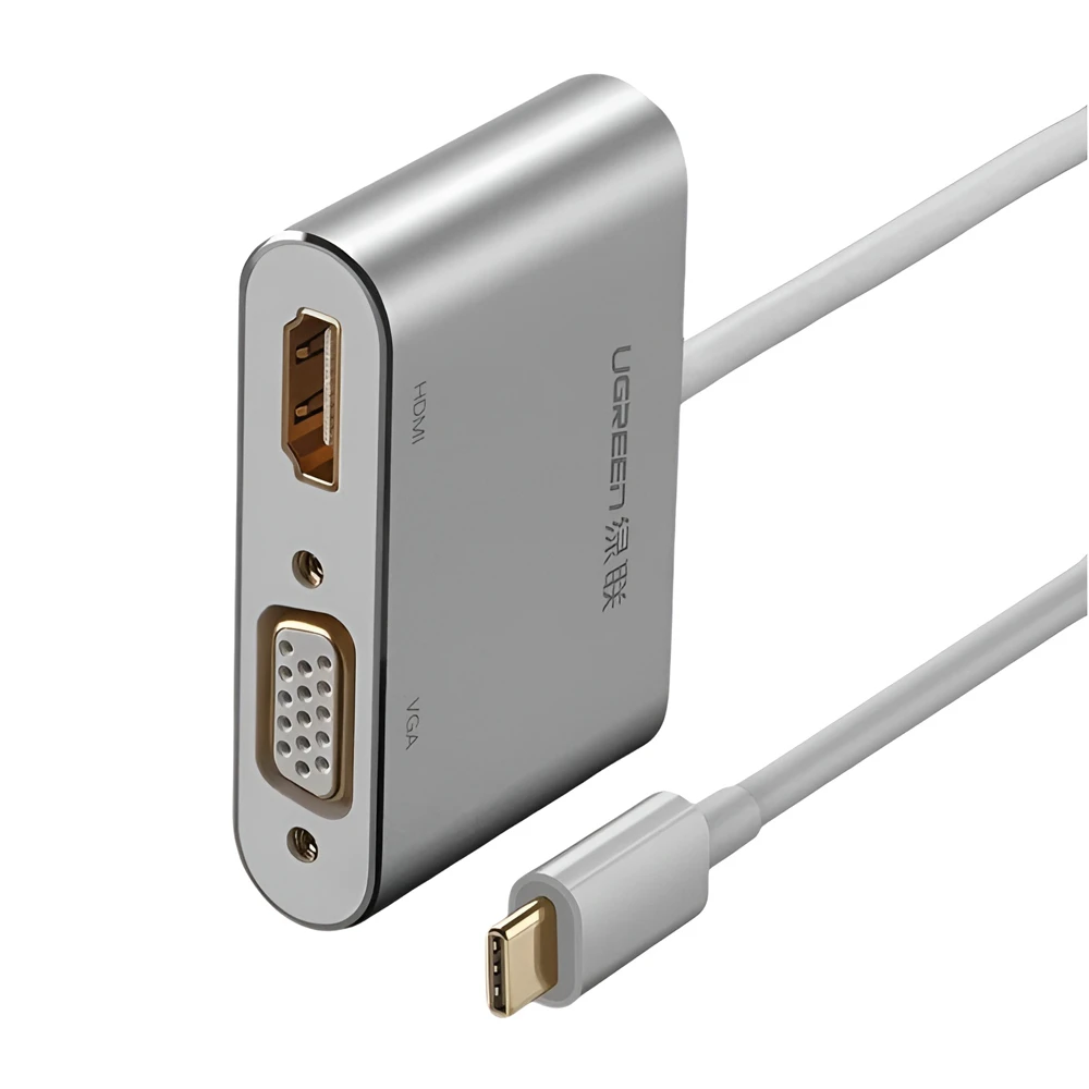 Ugreen адаптер usb-c на hdmi 4k@30hz + vga 1080p@60hz (одновременное использование) с pd cm162, серебристый 2