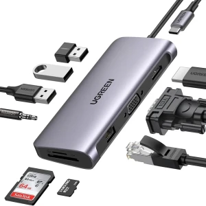 Ugreen hub 10in1 type-c 3.0 to 3*usb 3.0 + hdmi + vga + gigabit rj45 +sd/tf + 3.5mm audio pd 100w cm681, space gray Thumbnail 2