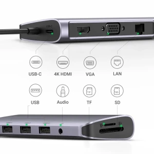 Ugreen hub 10in1 type-c 3.0 to 3*usb 3.0 + hdmi + vga + gigabit rj45 +sd/tf + 3.5mm audio pd 100w cm681, space gray Thumbnail 3