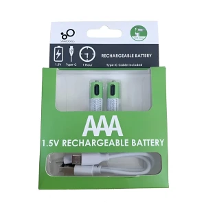 Rechargeable li-ion usb-c batteries aaa 400mah, 2pcs with 2in1 type-c cable