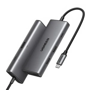 Ugreen hub 7в1 revodok pro 107 type-c на 3*usb 3.0 + hdmi + vga + lan + 3.5 мм 100w pd cm498, космический серый Thumbnail 2