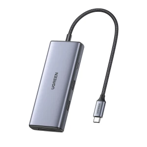 Ugreen hub 7в1 revodok pro 107 type-c на 3*usb 3.0 + hdmi + vga + lan + 3.5 мм 100w pd cm498, космический серый Thumbnail 1