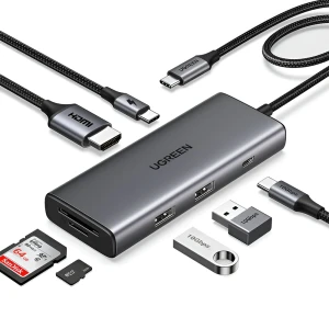 Ugreen hub 7в1 revodok pro 107 type-c на 3*usb 3.0 + hdmi + vga + lan + 3.5 мм 100w pd cm498, космический серый Thumbnail 3