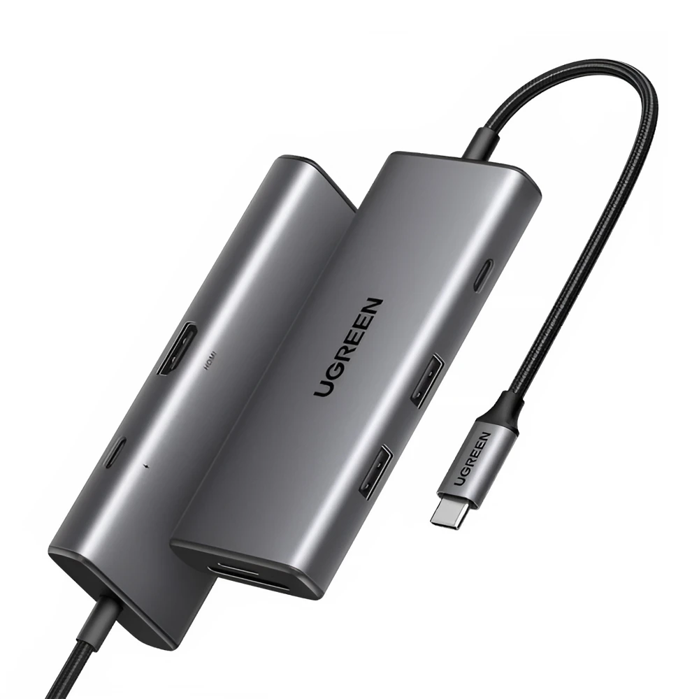 Ugreen hub 7в1 revodok pro 107 type-c на 3*usb 3.0 + hdmi + vga + lan + 3.5 мм 100w pd cm498, космический серый 2
