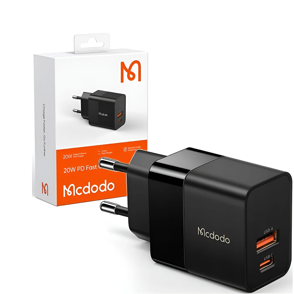 Сетевое зарядное устройство mcdodo hydrogen series 3a 1*usb-a+1*type-c 20w, черное 3