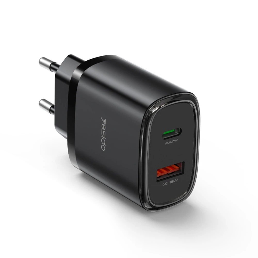 Зарядное устройство yesido wall charger 20w 1*usb-a+1*type-c с кабелем type-c to type-c 20w yc50, черное 2