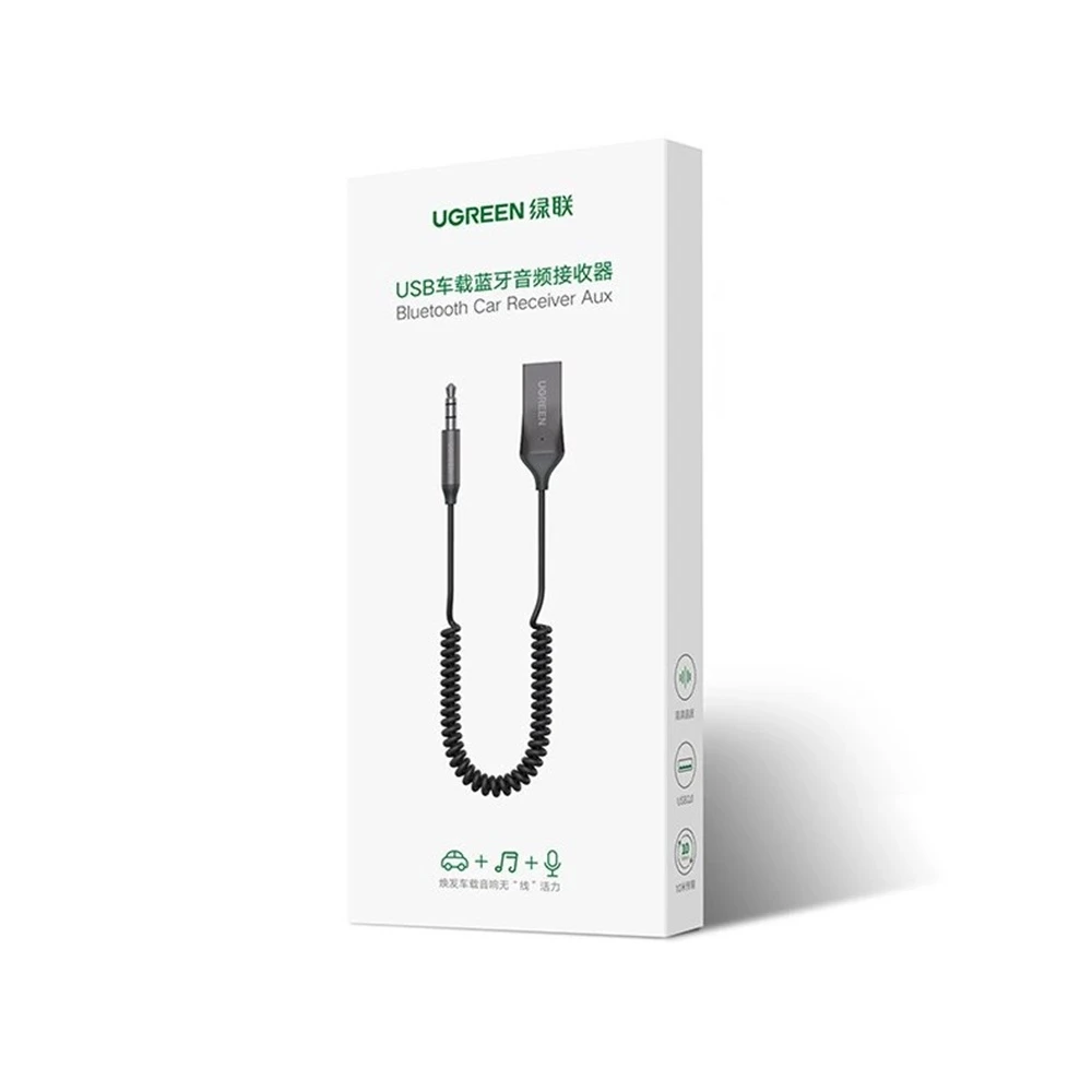 Ugreen аудио приемник bluetooth v5.0 для автомобиля, usb-a и 3.5 мм cm309, черный 2
