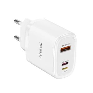 Yesido Wall Charger 1*USB-A+1*Type-C+1*Lighting 30W Max with Cable Type-C to Lighting YC52, White