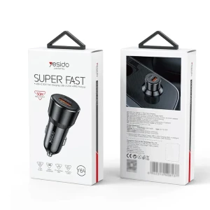 Автомобильное зарядное устройство yesido dual port 1*usb-a+1*type-c 50w max 2.4a, черное Thumbnail 3