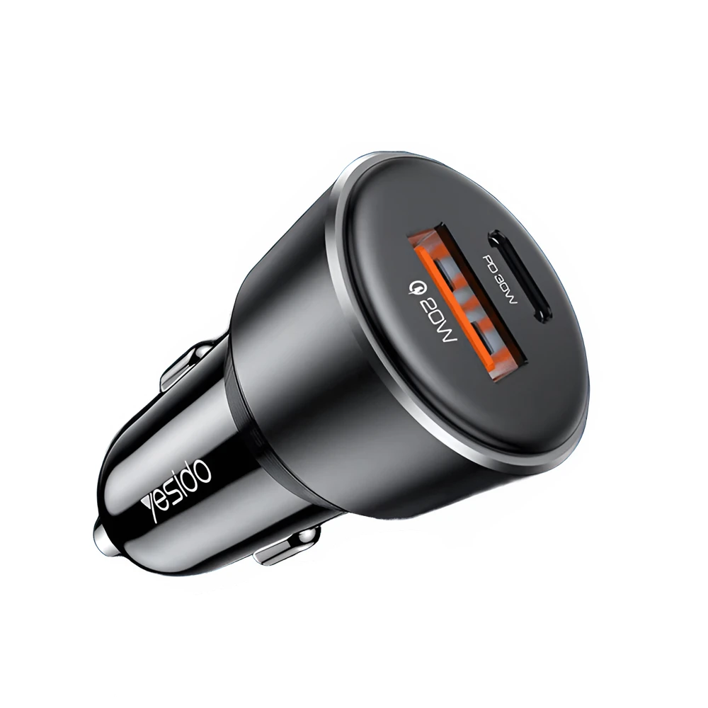 Автомобильное зарядное устройство yesido dual port 1*usb-a+1*type-c 50w max 2.4a, черное 2