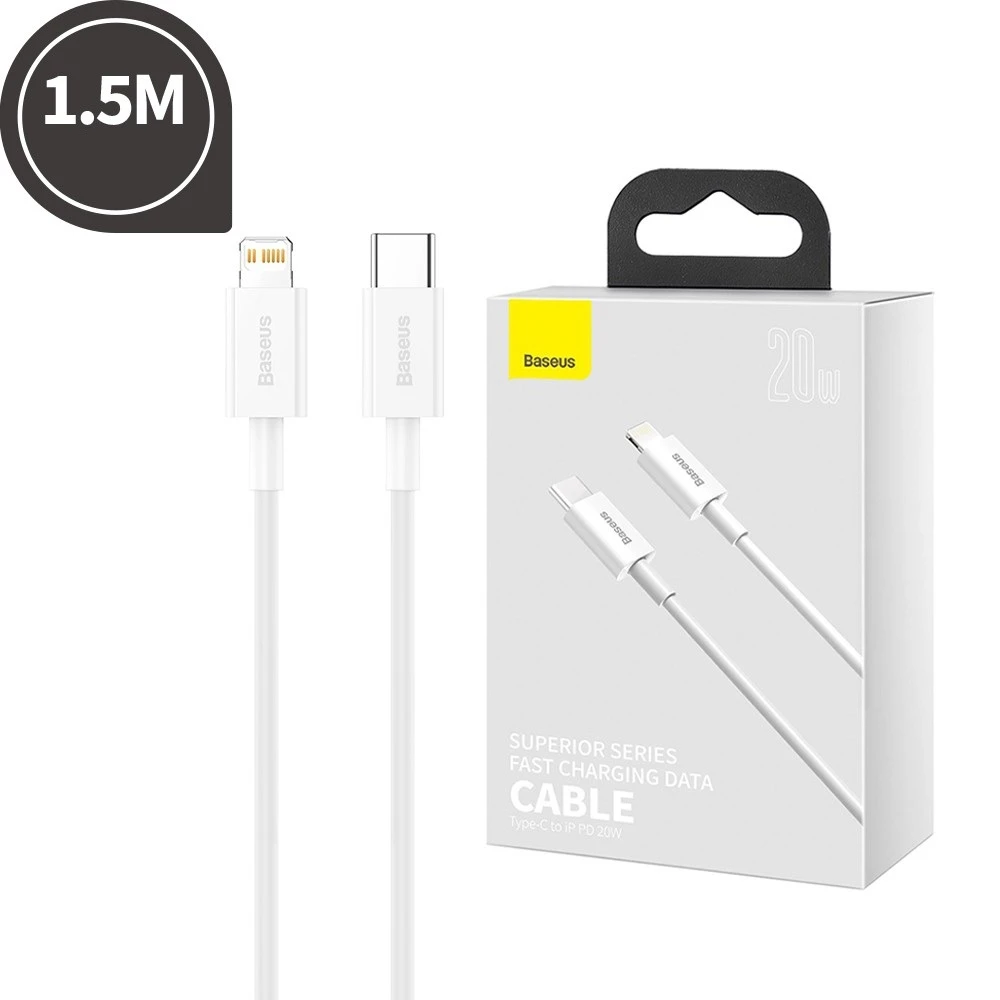 Baseus кабель type-c to lightning superior series быстрая зарядка pd 20w 1.5м, белый 2