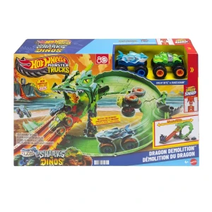Set de joacă hot wheels "demolarea dragonului" cu 2 mașini monster trucks 1:64 Thumbnail 3