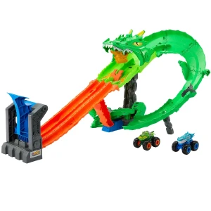 Set de joacă hot wheels "demolarea dragonului" cu 2 mașini monster trucks 1:64 Thumbnail 2
