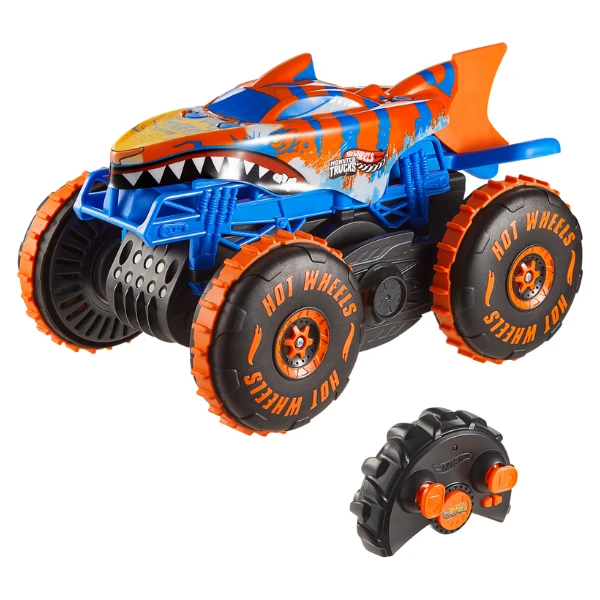 Mașină off-road cu telecomandă 1:15 hot wheels monster trucks „rechin-tigru" 2