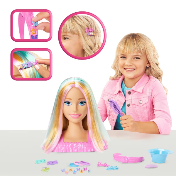 Cap de coafură barbie cu șuvițe colorate 8