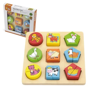 Puzzle-sorter din lemn "animalele de la fermă"