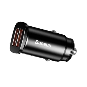 Автомобильное зарядное устройство baseus 2xusb square metal qc3.0 30w, черное Thumbnail 3