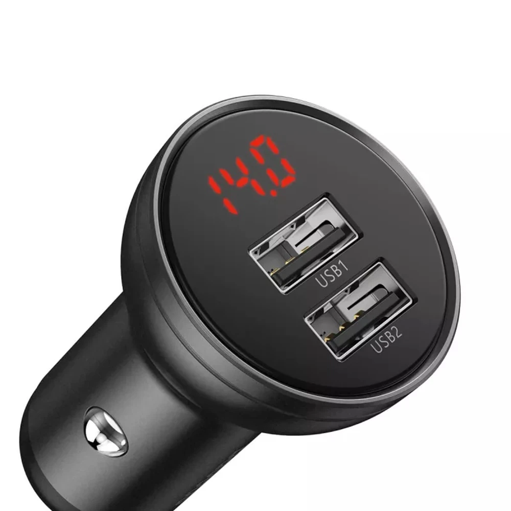 Baseus car charger 2xusb fast charge 24w (with cable 3 in 1), black suit grey 2