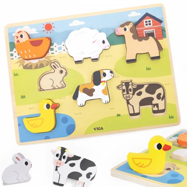 Puzzle tactil - inserție "ferma", 7 elem. 6