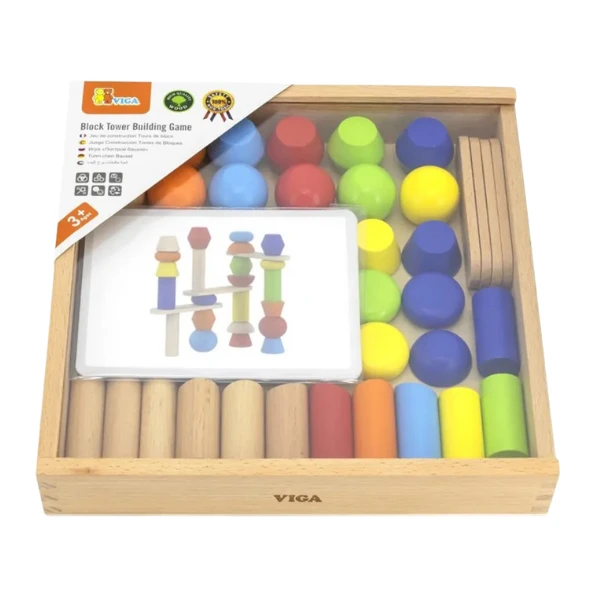 Constructor educativ din lemn "construiește turnul", 46 piese 3