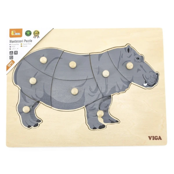 Puzzle din lemn montessori cu buton “hipopotam” 2