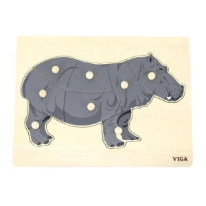 Puzzle din lemn montessori cu buton “hipopotam”