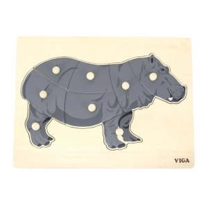 Puzzle din lemn Montessori cu buton “Hipopotam”