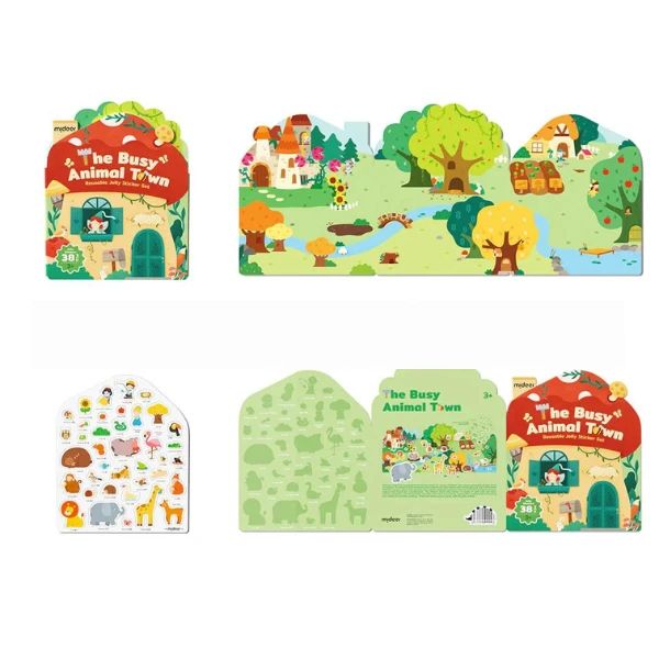 Set de stickere gelatinoase reutilizabile „oraș aglomerat al animalelor” 4