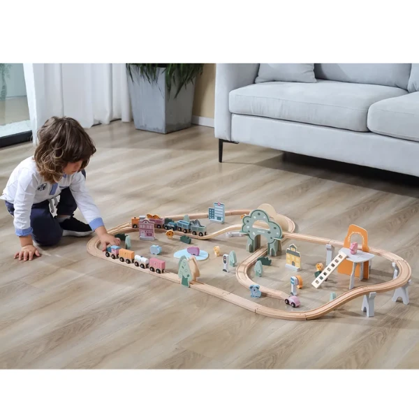 Calea ferata din lemn cu tren si accesorii, 90 elem. 6