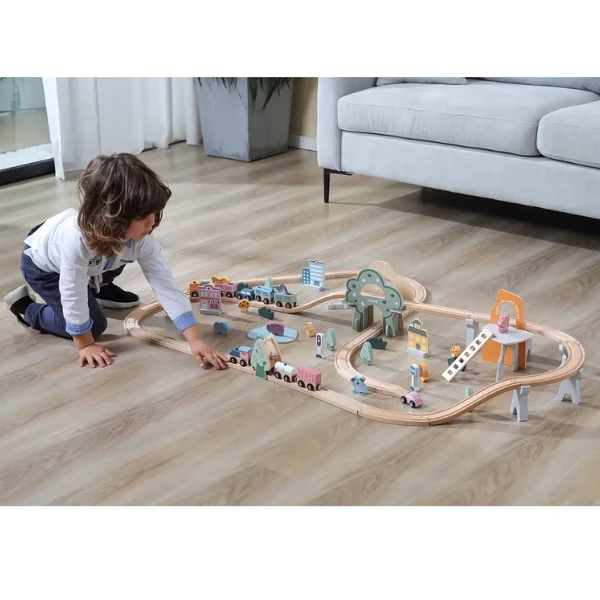Calea ferata din lemn cu tren si accesorii, 90 elem. 8