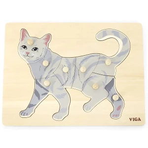 Puzzle din lemn Montessori cu buton "Pisică"