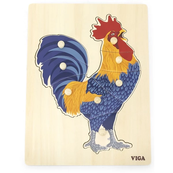 Puzzle din lemn montessori cu buton "cocoș" 2