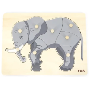 Puzzle din lemn montessori cu buton "elefant"