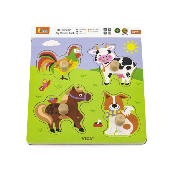 Puzzle din lemn cu buton „animalele de la fermă" 2