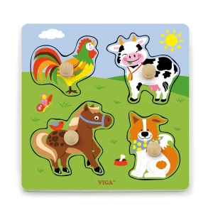 Puzzle din lemn cu buton „animalele de la fermă"