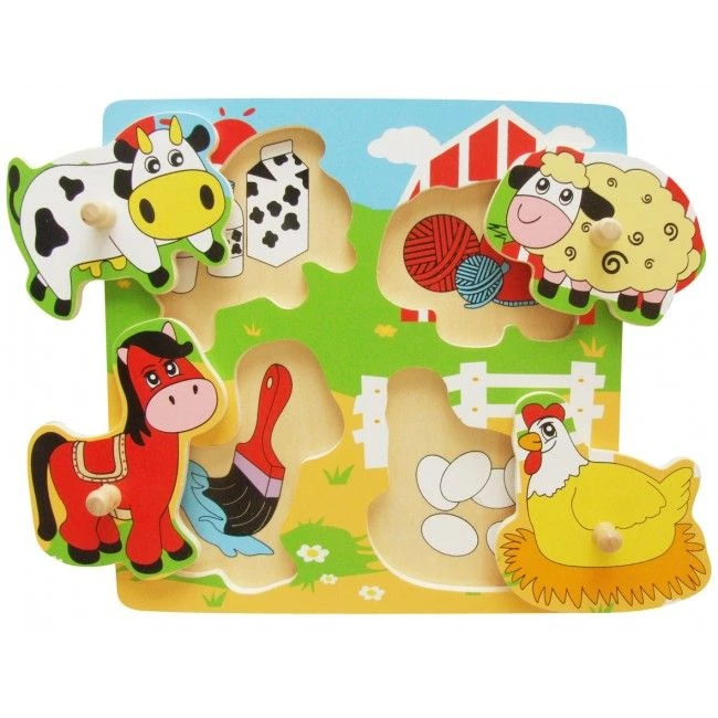 Puzzle din lemn cu buton „locuitorii fermei” 2