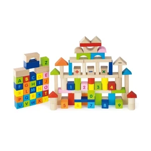 Set cuburi din lemn 100 buc " alfabet și cifre"