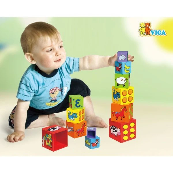 Cuburi multicolore de lemn "învățăm culorile, cifrele și să numărăm" 4