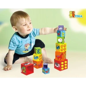 Cuburi multicolore de lemn "învățăm culorile, cifrele și să numărăm" Thumbnail 4