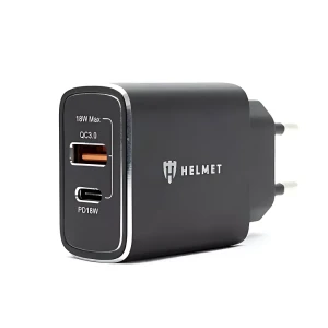 Helmet wall charger usb/type-c qc3.0 18w (сable 3 in1), black