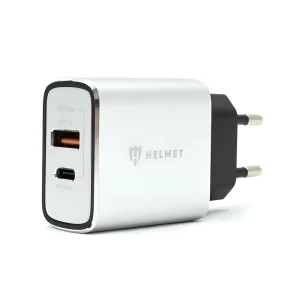 Настенное зарядное устройство helmet usb/type-c qc3.0 18w, серебристое