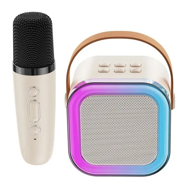 Boxă karaoke cu un singur microfonși iluminare rgb, albă 2