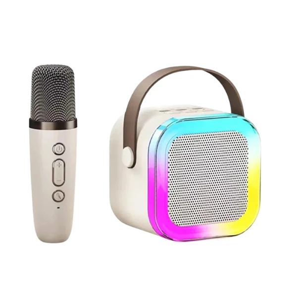 Boxă karaoke cu un singur microfonși iluminare rgb, albă 3