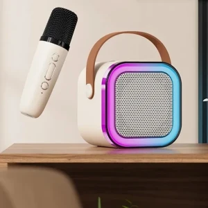 Boxă karaoke cu un singur microfonși iluminare rgb, albă Thumbnail 4