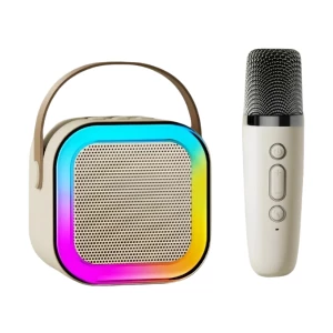 Boxă karaoke cu un singur microfonși iluminare RGB, albă