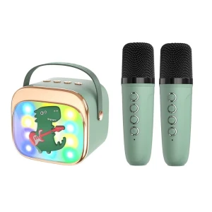 Boxă karaoke cu 2 microfoane și iluminare led, verde
